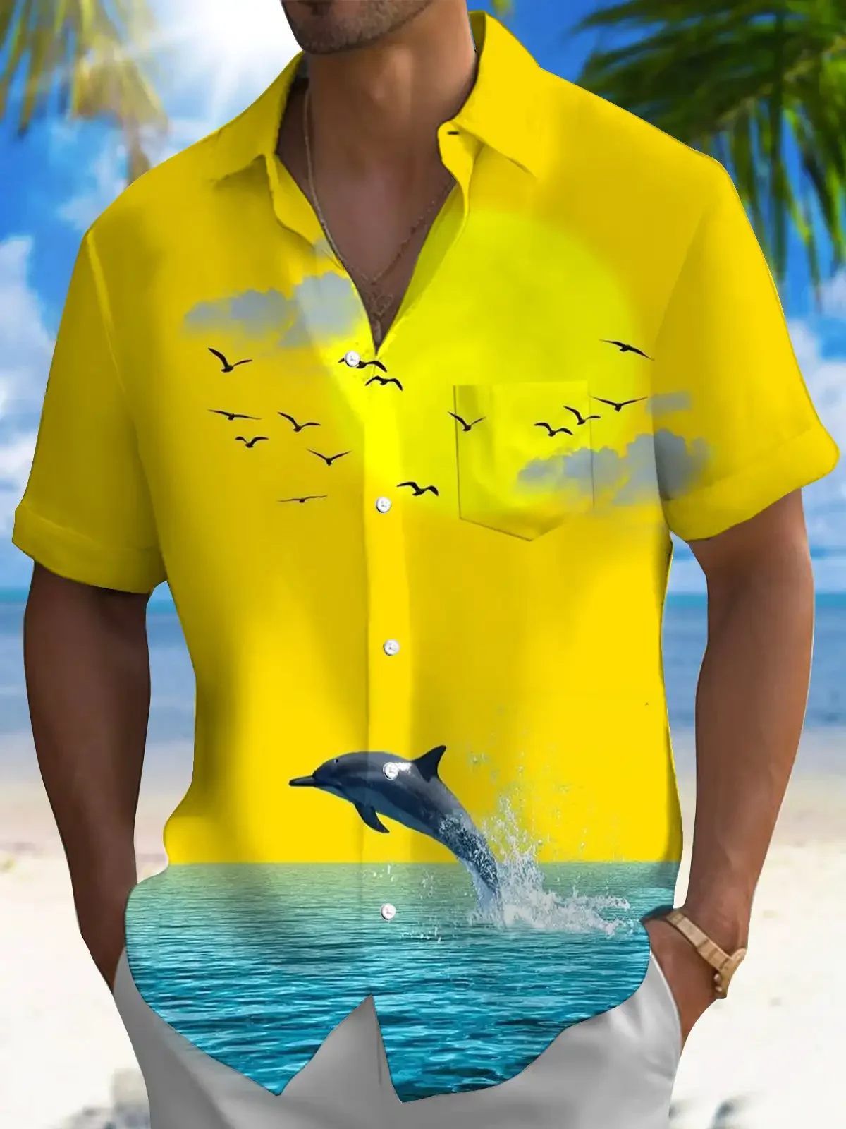 2026 New Men's Hawaiian Spring/summer Fashionable Casual Street Walking Tourism Beach Printed Short Sleeved Shirt