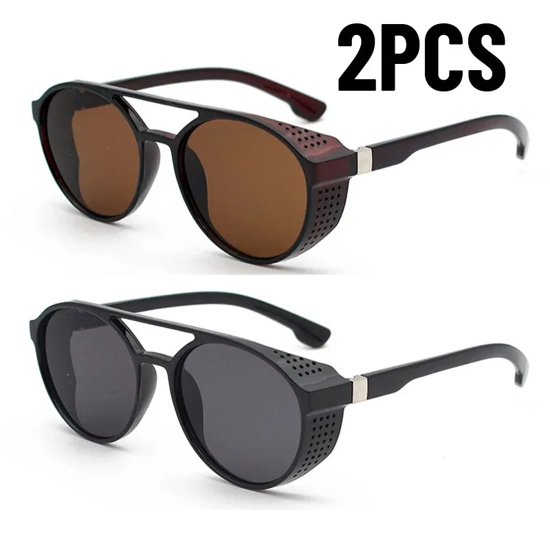 1/2PCS Classic Gothic Steampunk Style Sunglasses Men Women Brand Designer Retro Round Colorful Lens Vintage Sun Glasses UV400