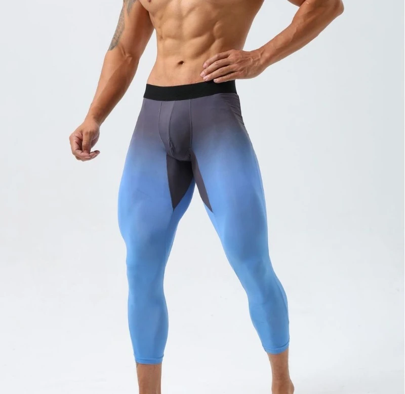 Fitness pants Skinny cropped pants Men's high elastic nylon fitness American pants Y-77