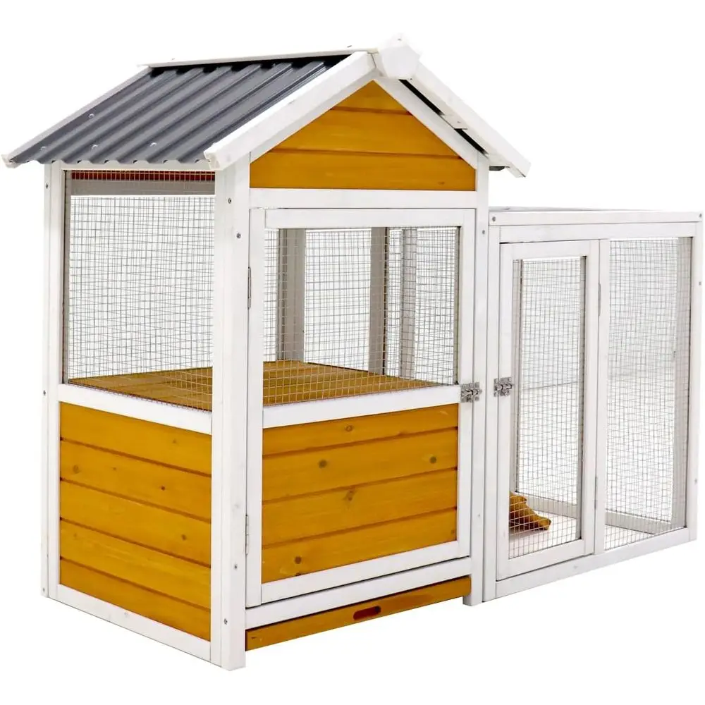 Poulailler extérieur résistant aux intempéries pour poulets, oies, canards et petits animaux avec boîte de nidification et cage à oiseaux, peut contenir 8 à 10 oiseaux