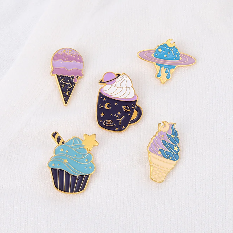 Planet Ice Cream Enamel Pin Custom Cupcake Dessert Brooches Badges for Bag Clothes Cartoon Playful Universe Jewelry Gift for Kid