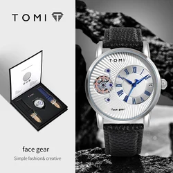 TOMI Orologio da uomo classico e minimalista Set regalo Orologio al quarzo versatile da uomo d'affari di lusso Orologio al quarzo con quadrante grande rotondo regalo