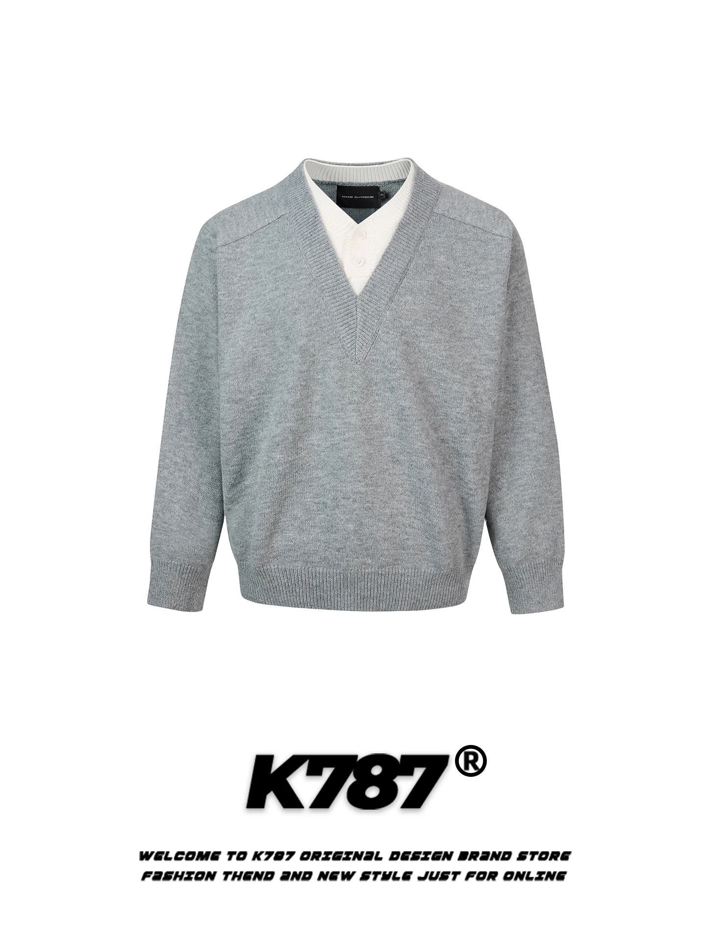 

Мужской теплый кардиган в американском ретро-стиле с V-образным вырезом, свободного кроя, имитация двухслойности, повседневный, для поездок на работу, из смесовой ткани (полиэстер и шерсть)