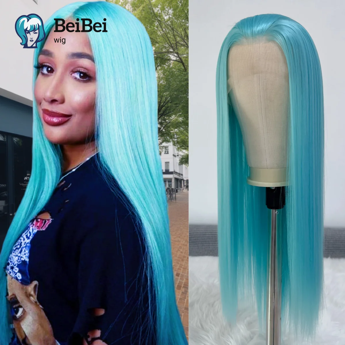 

Mint Wig for Women Long 13*4 Straight Synthetic Lace Front Wig High Quality Light Blue Hair Wig Lace Front Wigs Cosplay Pelucas