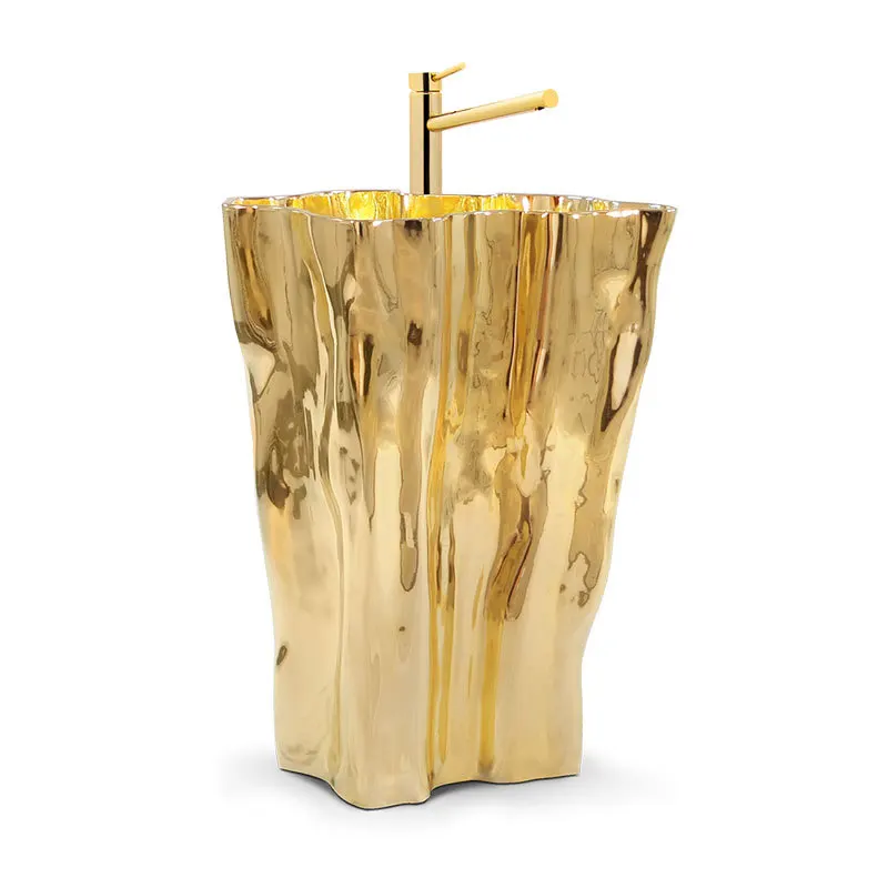 

Light luxury stainless steel art column washbasin villa home bathroom gold washbasin