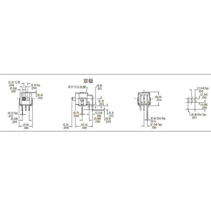 1PCS/LOTS 100% Japan NKK AS-22BH Miniature Flip Switch 6-pin 2-pin Flat Flip 2.54mm Sliding 0.4VA button IC Electronic component