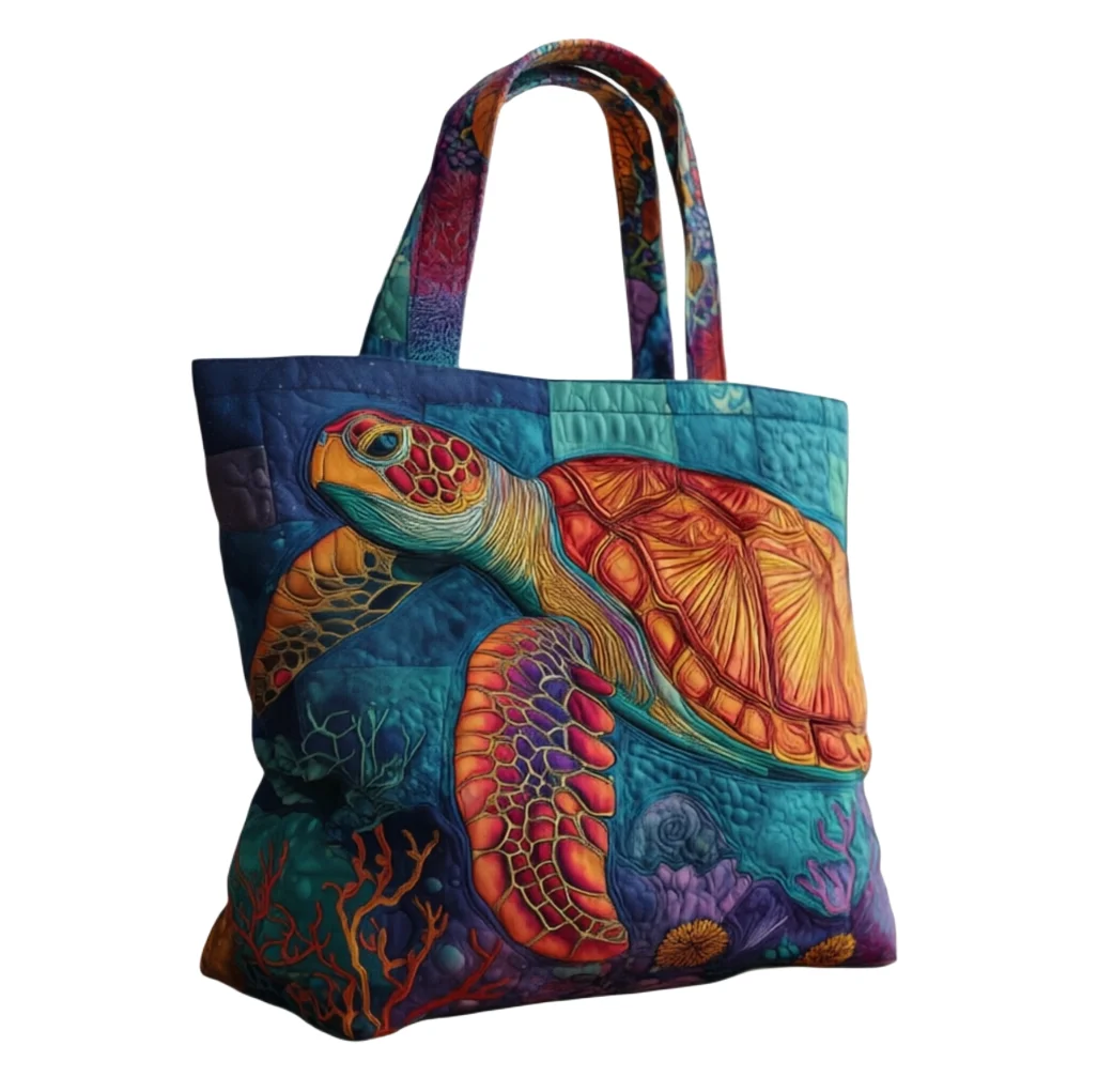 

Quilted Tote Bag Sea Turtle Ocean Print Beach Tote Large Capacity Reusable Bag for Vacation & Travel