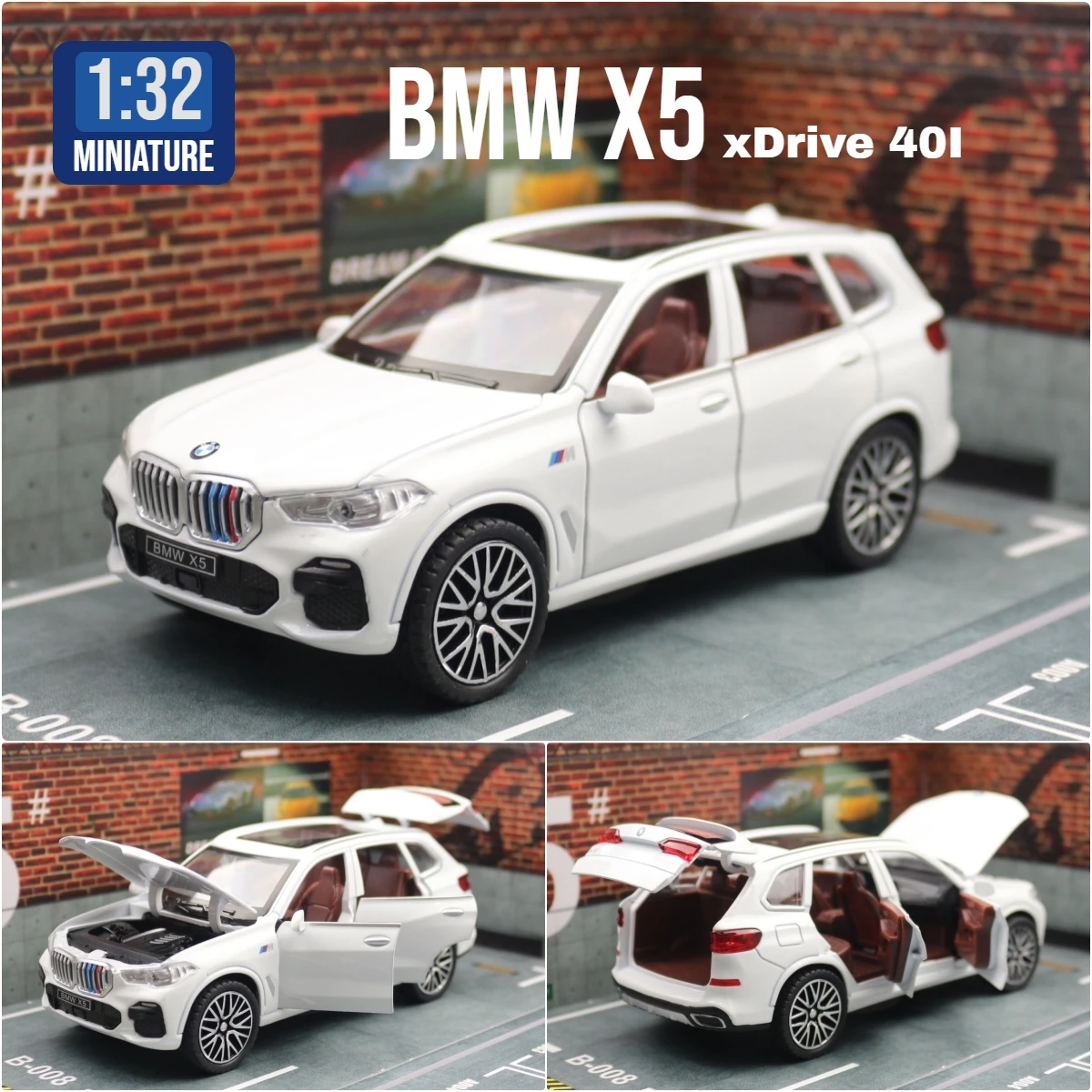 1/32 BMW X5 SUV Toy Car Model Diecast Metal Vehicle Miniature Sound & Light Pull Back Collection Gift for Children Boys Kid