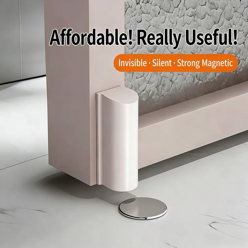 Ultra Thin Magnetic Door Stopper, Punch-free Hidden Door Catch, Strong Magnet Floor Door Stop Anti-collision for Bathroom Bedroo