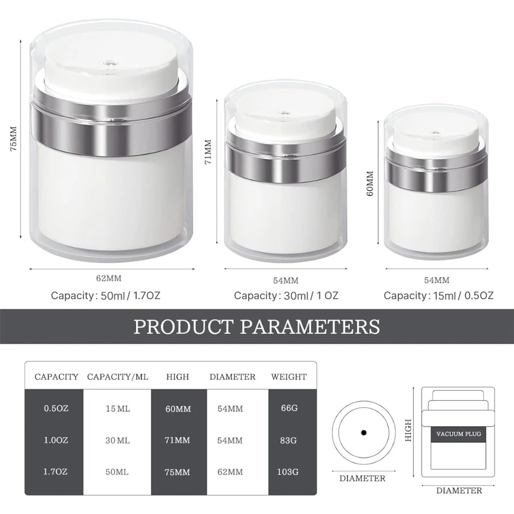 15/30/50ml Empty Airless Pump Jar Refillable Acrylic Cream Vacuum Bottle with Spoon Portable Container of Makeup Lotion Cosmetic view 6