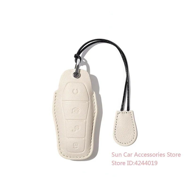 

For BYD DOLPHIN E2 E3 CHAZOR05 Granvia07 Beige Or Taro Purple Goat Skin Leather Car Remote Key Case Cover Keychain Accesor