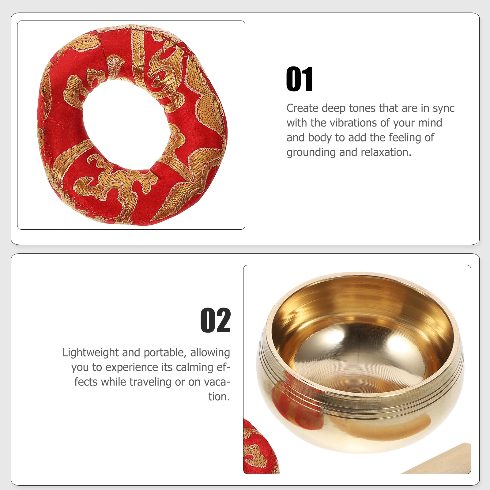 

Meditation Bowl Handcrafted Singing Bowl with Wooden Mallet Cushion for Mindfulness Yoga Feng Shui Healing Rituals Craft Art