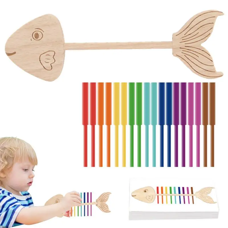 Jogos sensoriais de madeira em forma de peixe, bastão de classificação de cores, pintura à base de água, brinquedo educacional precoce para o dia das crianças, páscoa