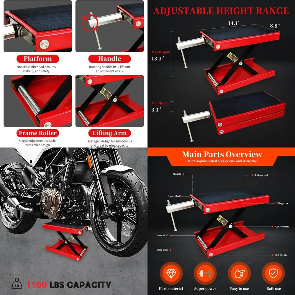 

Стальной ножничный подъемник для мотоциклов с широкой платформой для круизеров, кроссовых мотоциклов, квадроциклов - незаменимая вещь для гаража и мастерской