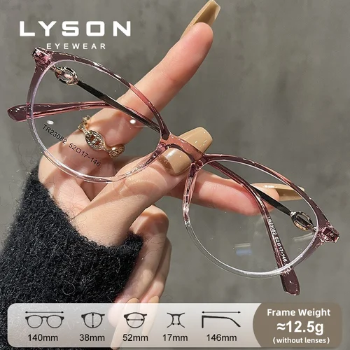 Imagen 2 del producto LYSON-gafas graduadas ópticas antiradiación, montura elíptica geométrica, bloqueo de luz azul, gafas progresivas de lectura