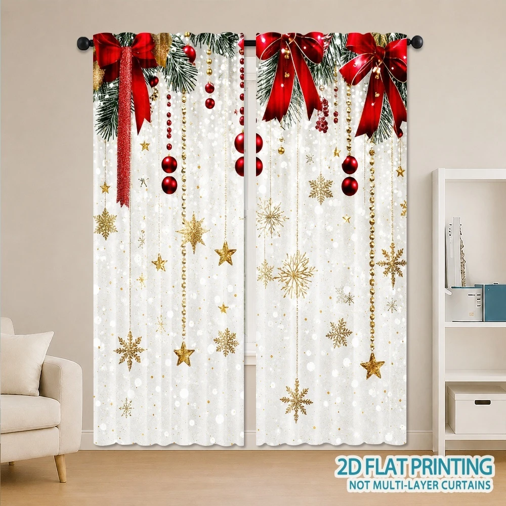 Christmas Hanging Bauble Star Curtains, Rod Pocket, Polyester, Home Decor, Bedroom Living Room, Sparkle Home Decor, Home Decor