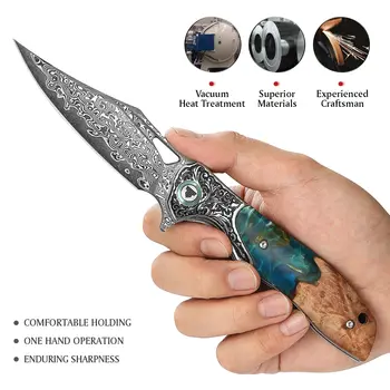 TRIVISA 口袋折疊刀 Apus-07C 大馬士革刀 戶外露營狩獵 EDC 禮物收藏手工具(不含皮套) 6 最佳銷售 大馬士革獵刀 - №3