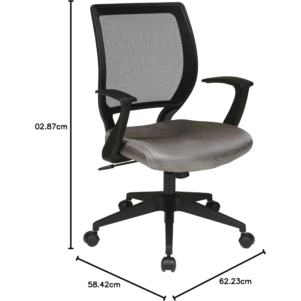 كرسي مهام الكمبيوتر المكتبي الخلفي بشاشة Office Star EM مع دعم قطني وأذرع مصممة على شكل حرف T، قماش رمادي