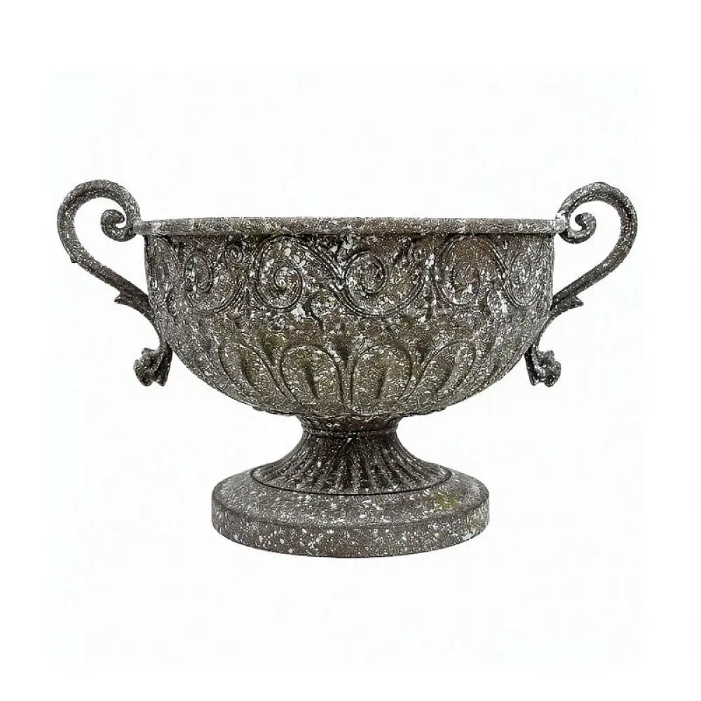 Distressed Grey Iron Plant Pot Retro Farmhouse Style Dual Handle Decorative Container For Succulent Flower Garden Decor
