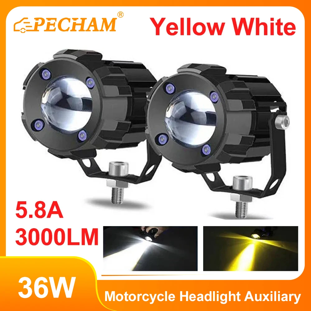 

36W Motorcycle Mini Driving Light Led Dual Colo for Headlight Auxiliary Spotlight Lamp ATV Scooter Moto Fog Light Accessories