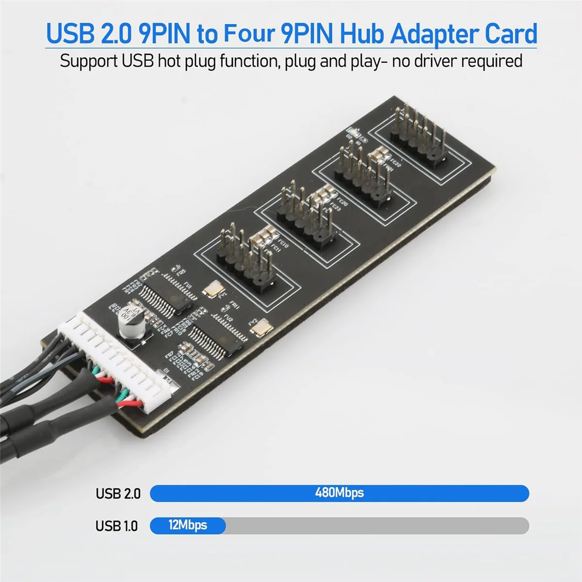9-poliger USB-Header-Splitter mit Sata-Stromkabel, interne USB-Hub-Erweiterung USB 2.0-Splitter-Anschluss für Motherboard