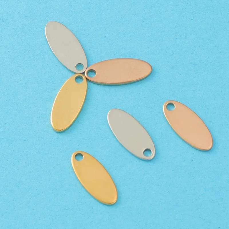 50pcs Stainless Steel Smooth ellipse Charm Tail Card for DIY Necklace Bracelet Material for Jewelry Making Wholesale