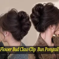 Single Pack Hair Clip for Bun - Synthetic Fiber Wig, Messy Curly Hair Scrunchie, Elegant Floral Bun,Women'S Hair Accessory 5