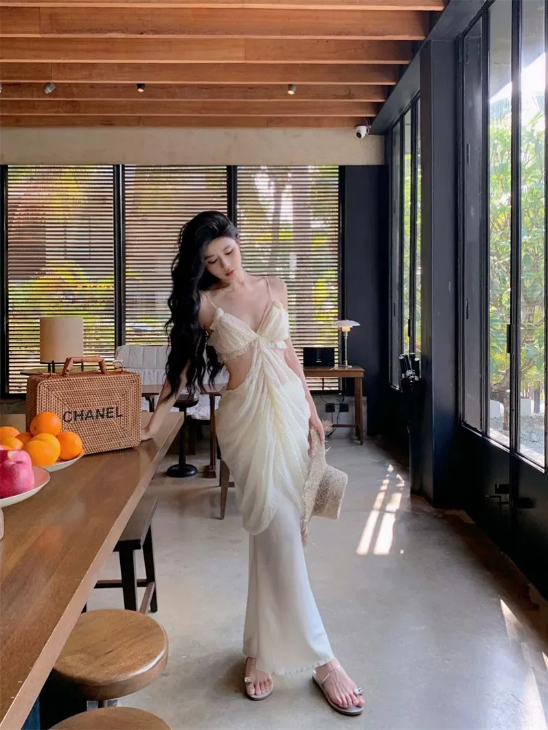 Korea Thailand Maldive Bali Top Rok Set Lady Sweet Hot Sexi Fairy Travel Suits Sling Luxury Design Beach Party Travel Outfit