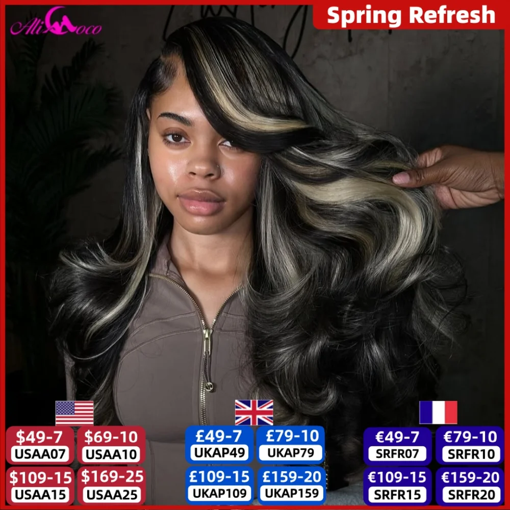 

12A Blonde Highlight Wig Human Hair 13X4 13x6 Body Wave Lace Frontal Human Hair Wigs Pre plucked Highlight 5x5 Lace Closure Wigs