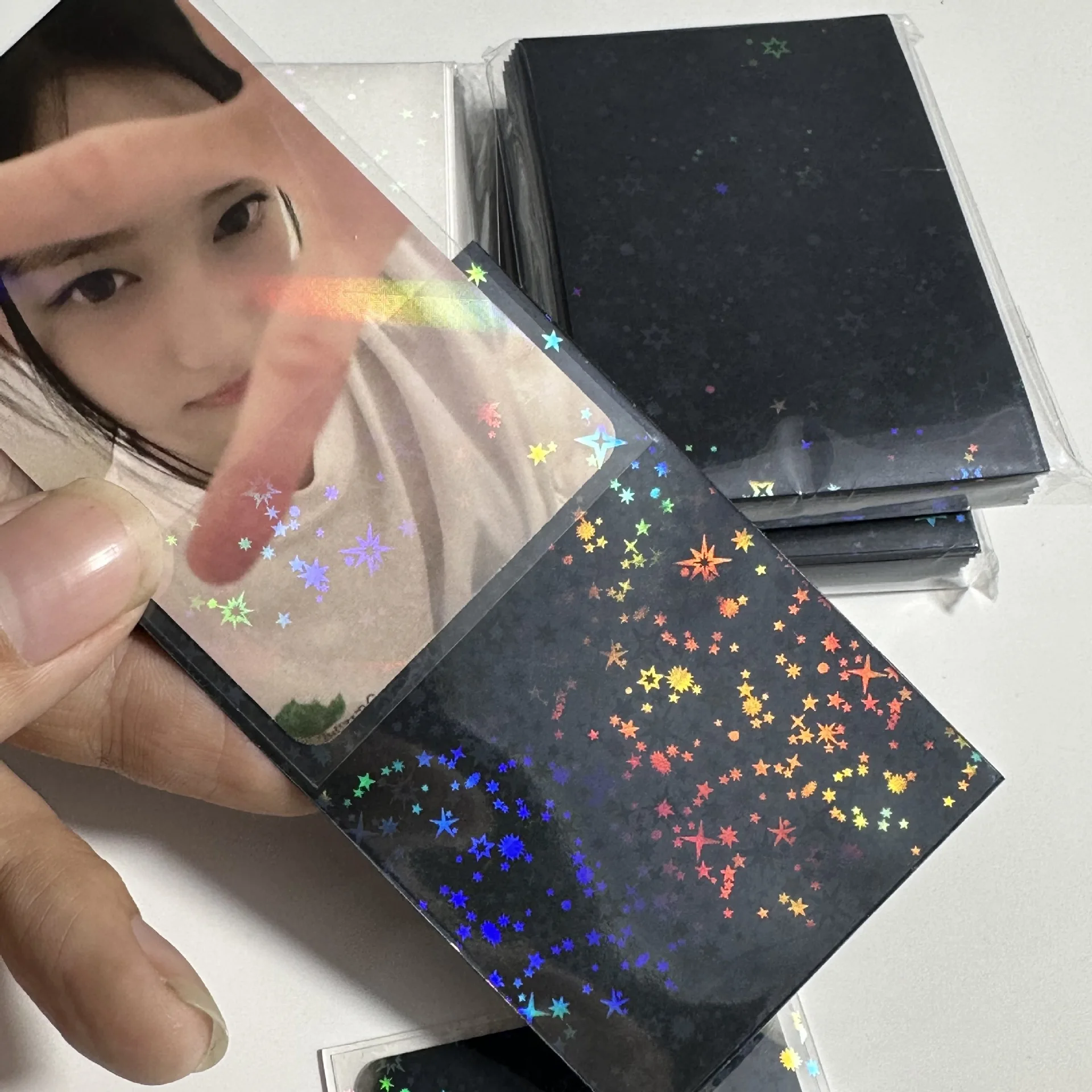 SKYSONIC 50pcs Kpop Card Sleeves 61x91mm 20C Star Bling Holder For Holo Postcards Top Load Films Photocard Game Cards Protector