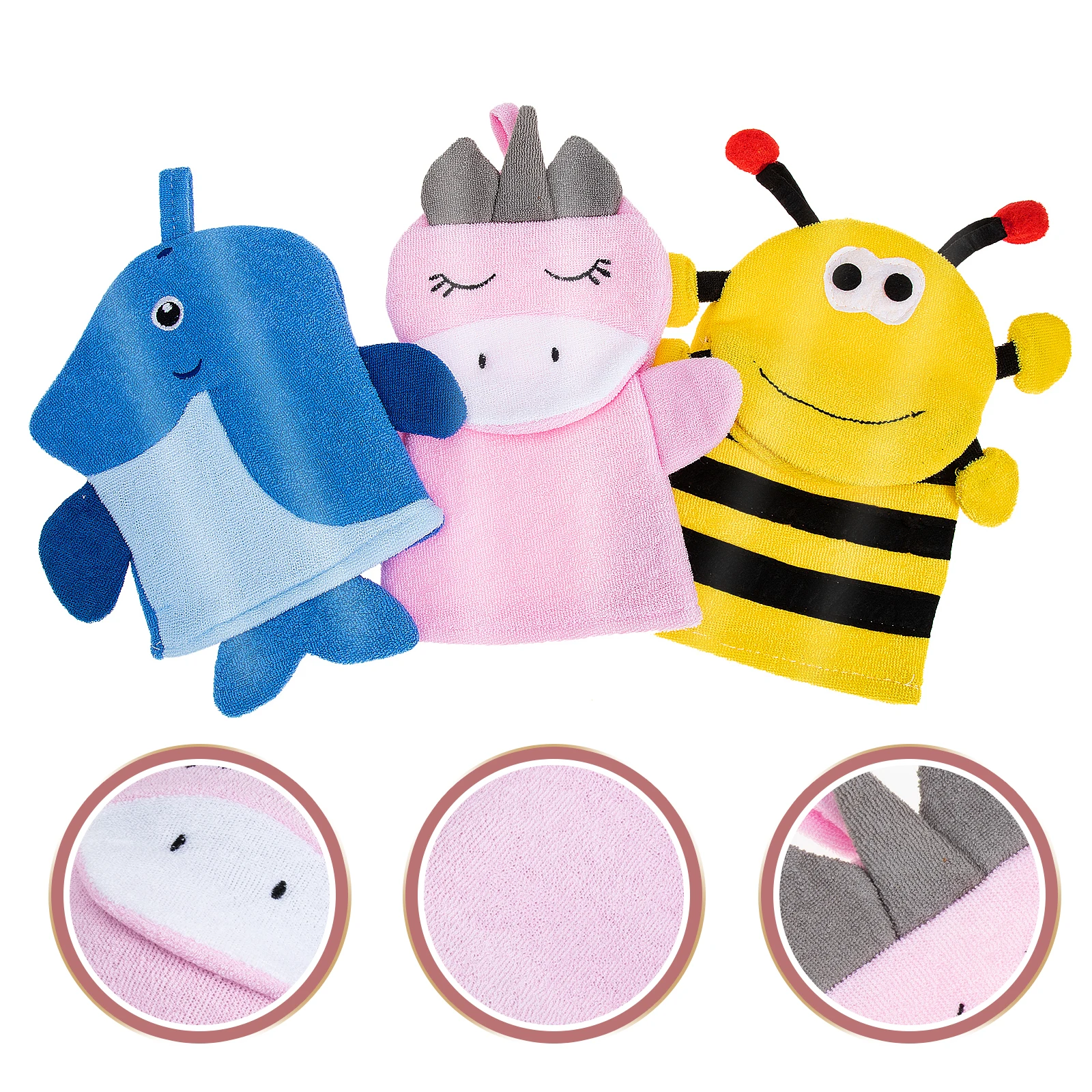

3pcs Cartoon Bath Towels Exfoliating Shower Mitts Kids Bathing Scrub Gloves For Body Cleaning