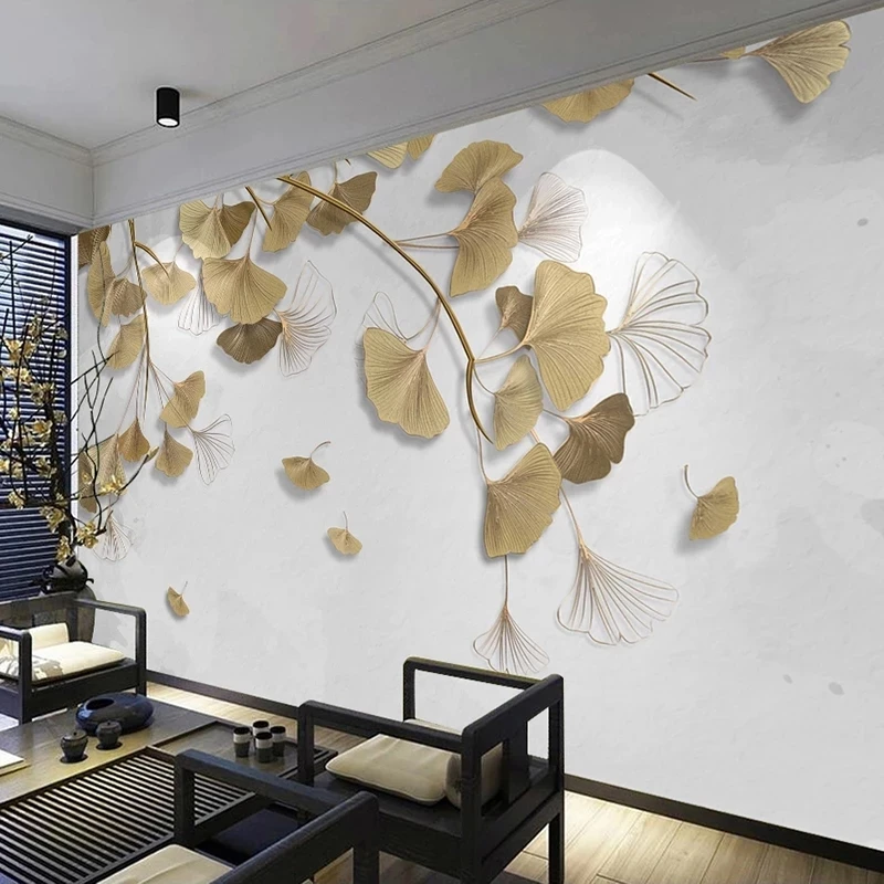 Custom Photo Mural 3D Golden Embossed Ginkgo Leaves Wallpaper Bedroom Living room sofa TV background wall restaurant study Hotel