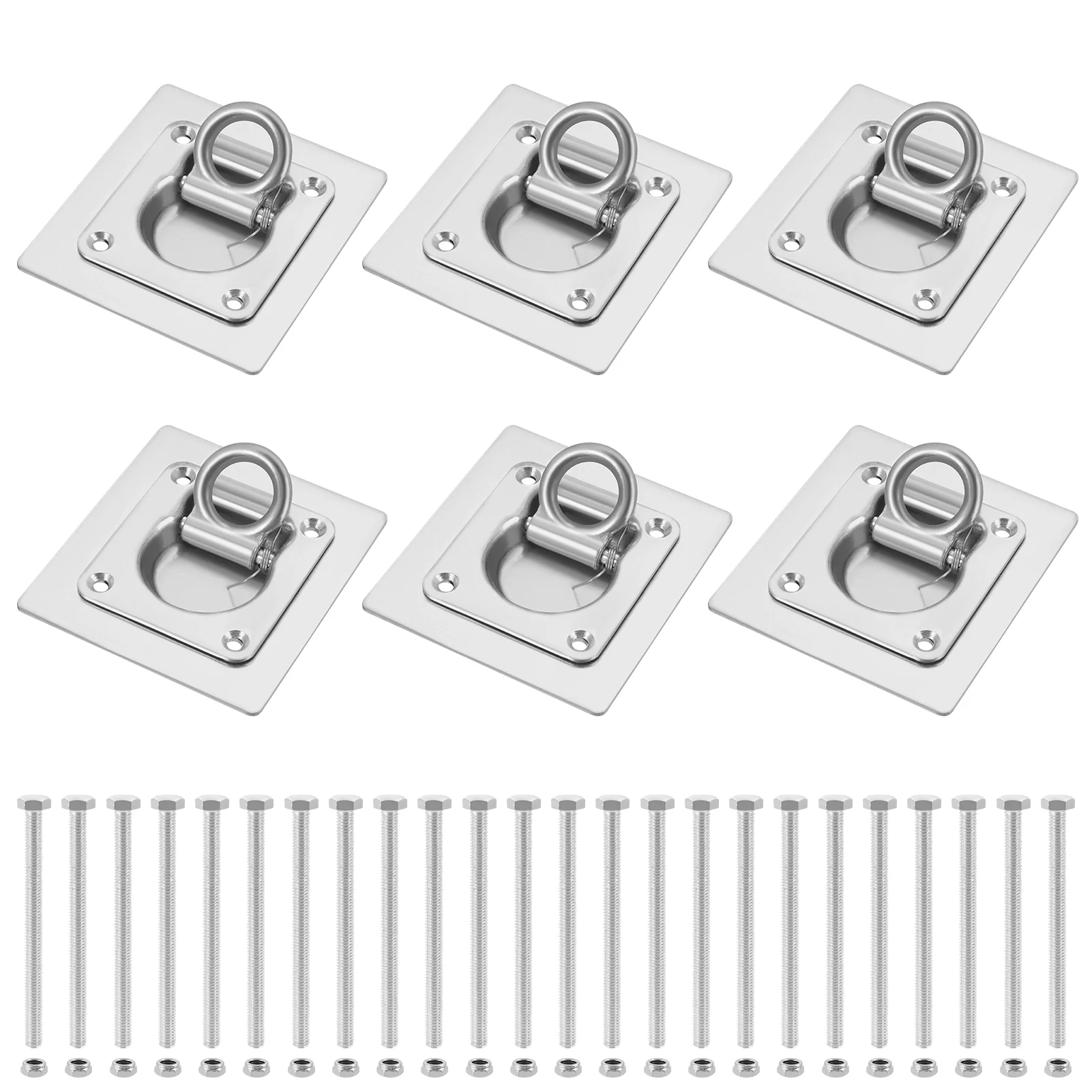 6pcs Stainless Steel D Rings Recessed Tie Down Anchors Ring Lashing Ring For Trailer Truck Boat Vehicles Floor Mount Bracket