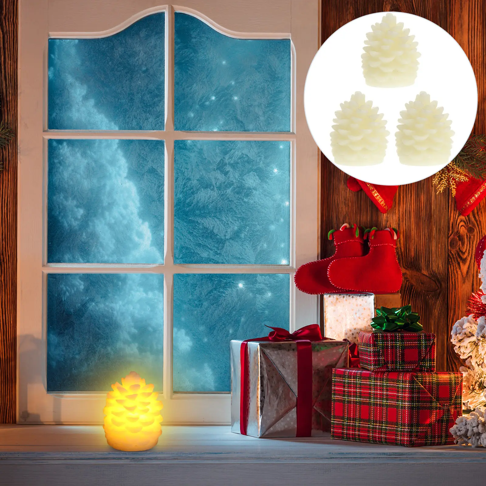 

Набор из 3 светодиодных свечей в форме сосновых шишек, электронные, без пламени, из настоящего воска, для декора в деревенском стиле на Рождество, свадьбу, праздничную вечеринку