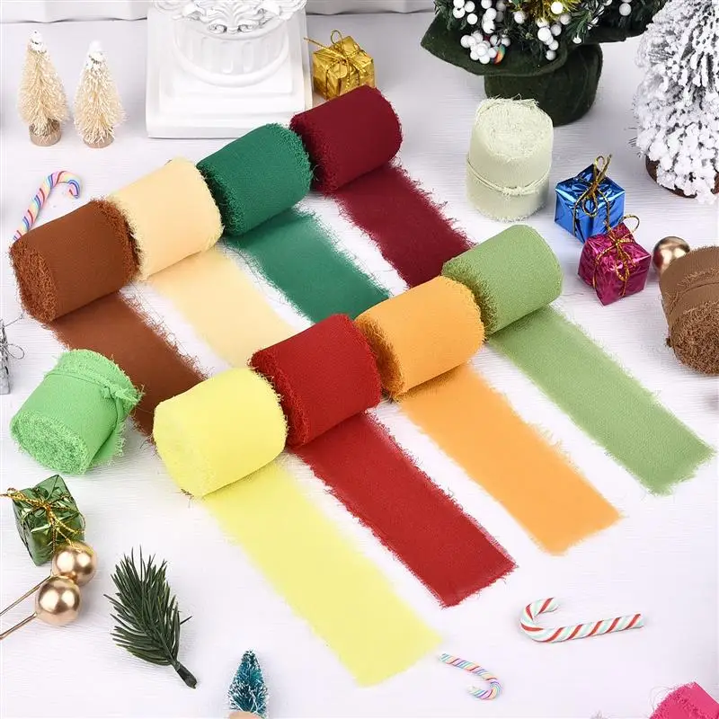 5m/Roll Frayed Silk Ribbon Edged Wrinkle Chiffon Handmade Ripped Wedding Party Flower Bouquet Gift Packing Decorations DIY Craf