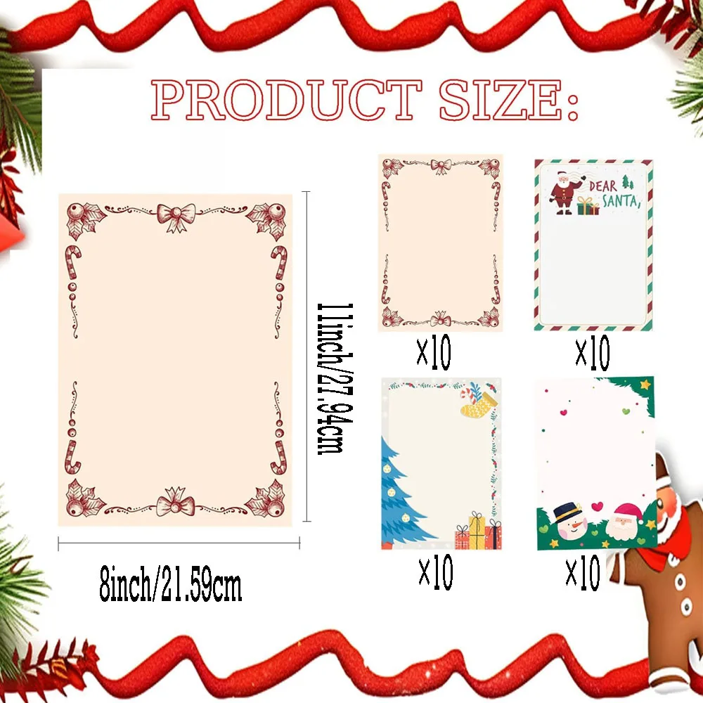 Christmas Stationery Paper 4 Designs Printer Paper Christmas Letter Paper 8.5x11inch Letter to Santa Writing Paper 40 Sheet