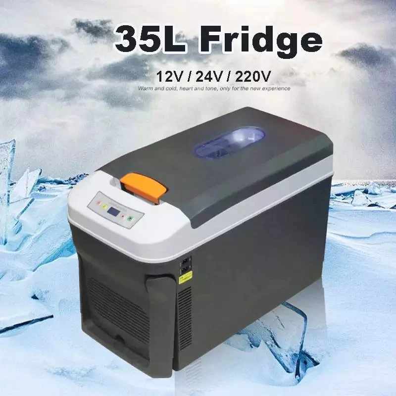 35L 미니 자동차 냉장고 냉온 겸용 휴대용 야외 캠핑 냉장고 음식 음료 쿨러 12V 24V 110V 220V