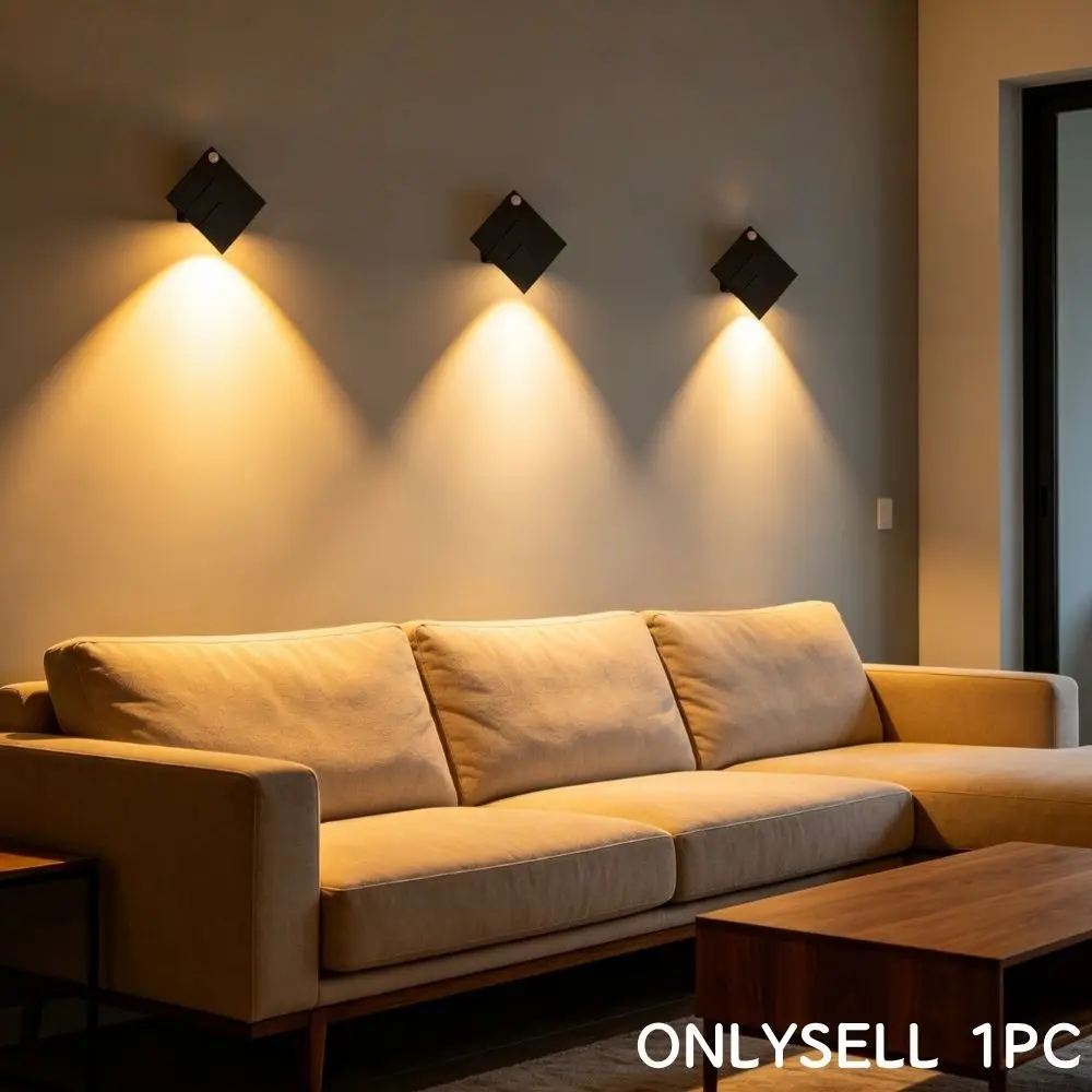 Wireless Magnetic Wall Light PIR Human Motion Sensor Rechargeable LED Wall Sconce No Installation Geometric Square Rotatable