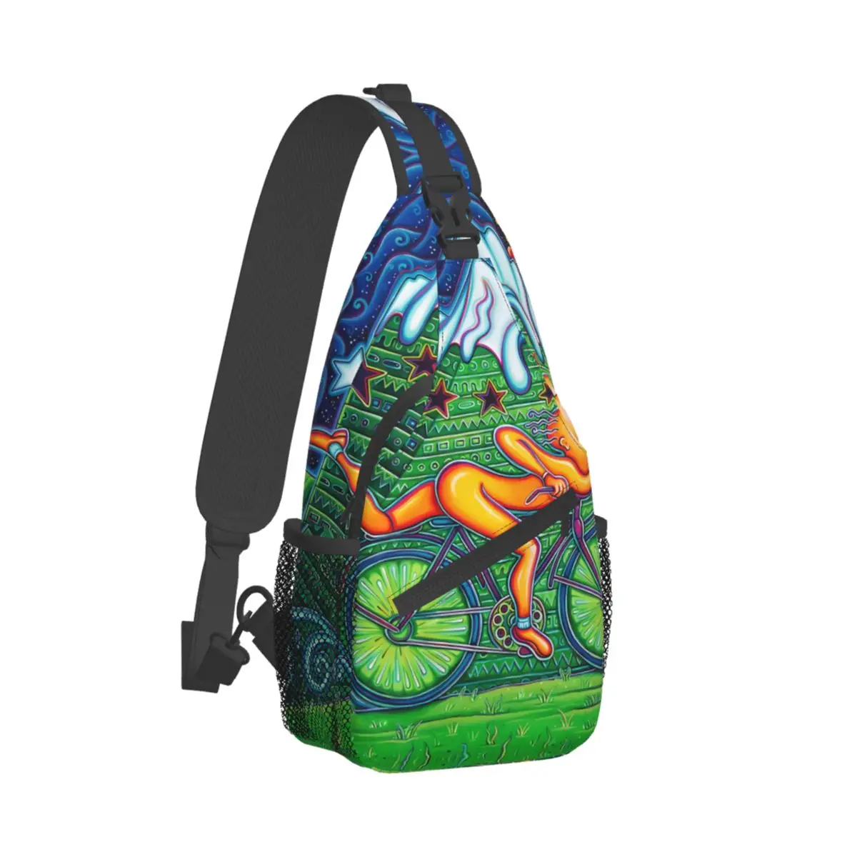 Bicycle Day Crossbody Chest Bags Psychedelic Pattern Pockets Travel Pack Messenger Sports Teens Shoulder Bag Unisex