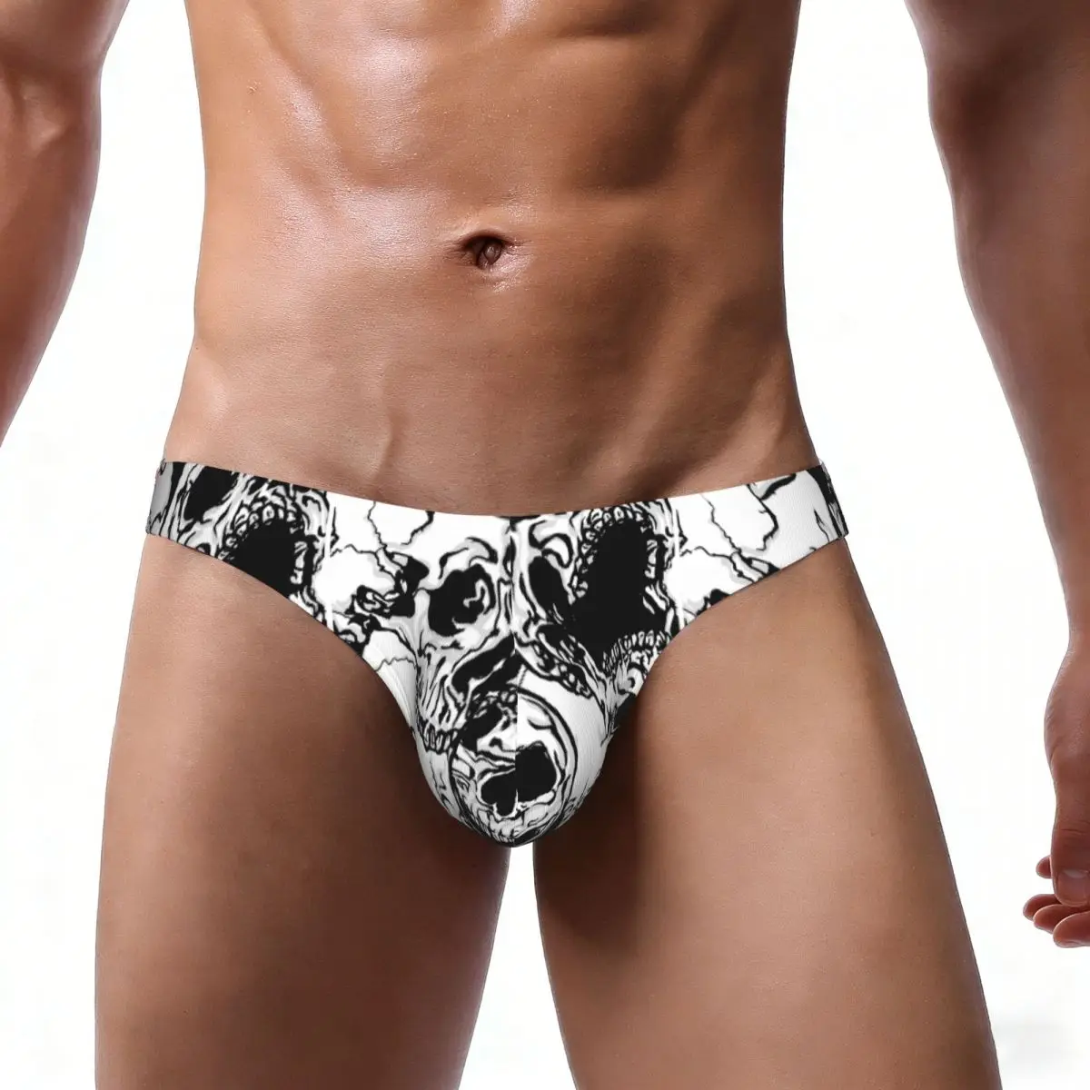 Men's Sexy Briefs Breathable Bikini Black And White Skulls Men Underpants Low Cut Man Underwear Panties - view 2