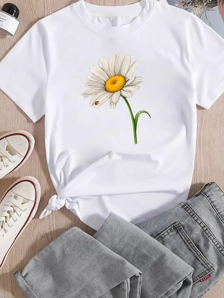 Flower Truck 90s Cute Sweet Printing T-Shirt Women Lady Tshirts Short Sleeve Printed Tee Clothing Fashion Casual Graphic T Top