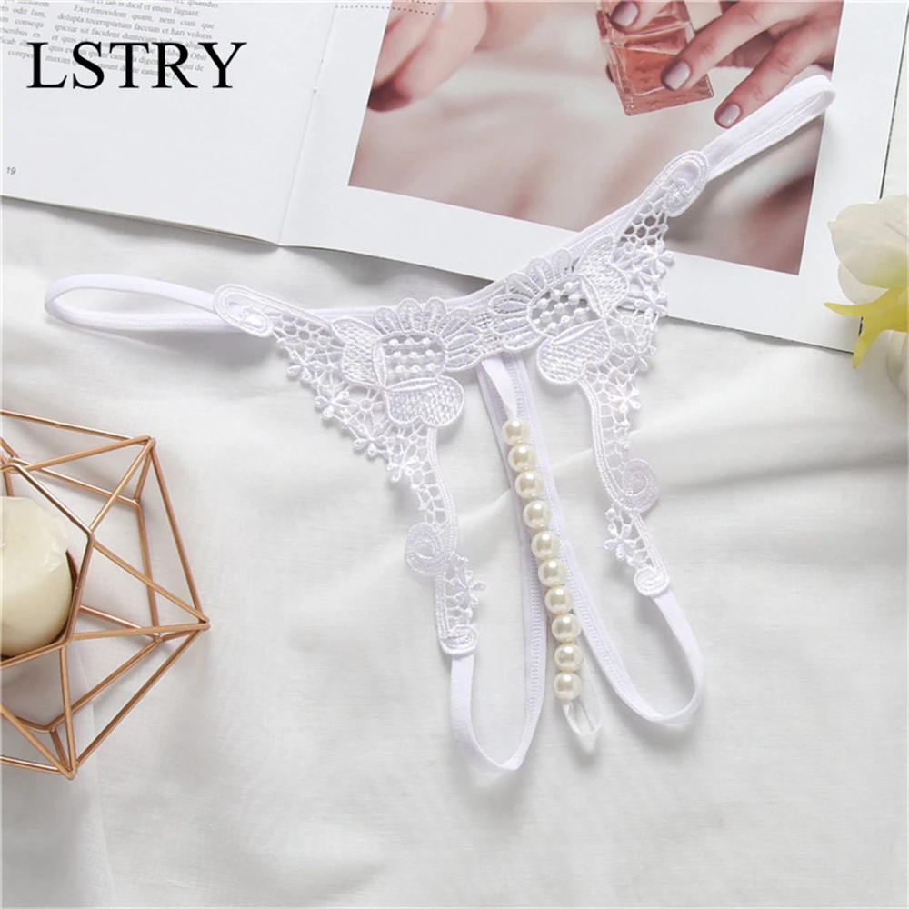 T Panties Female Underwear Lace Seamless Thongs Women\'s Pants Sexy Pearl G-String Erotic Women Crotchless Breathable Sleepwear