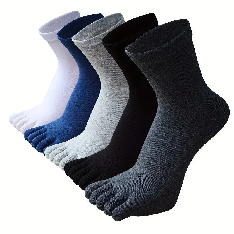 

5pairs of men's solid color five finger socks simple cotton odor resistant and breathable split toe socks