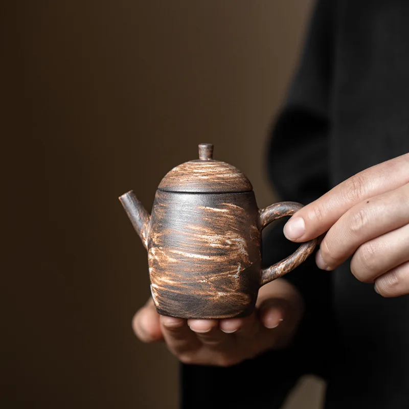 Coarse Pottery Small Pot Powder Led Zen Hand Ceramic Teapot Single Pot Filter Hand Brush Glaze Is The Pot Imitation Wood Burning