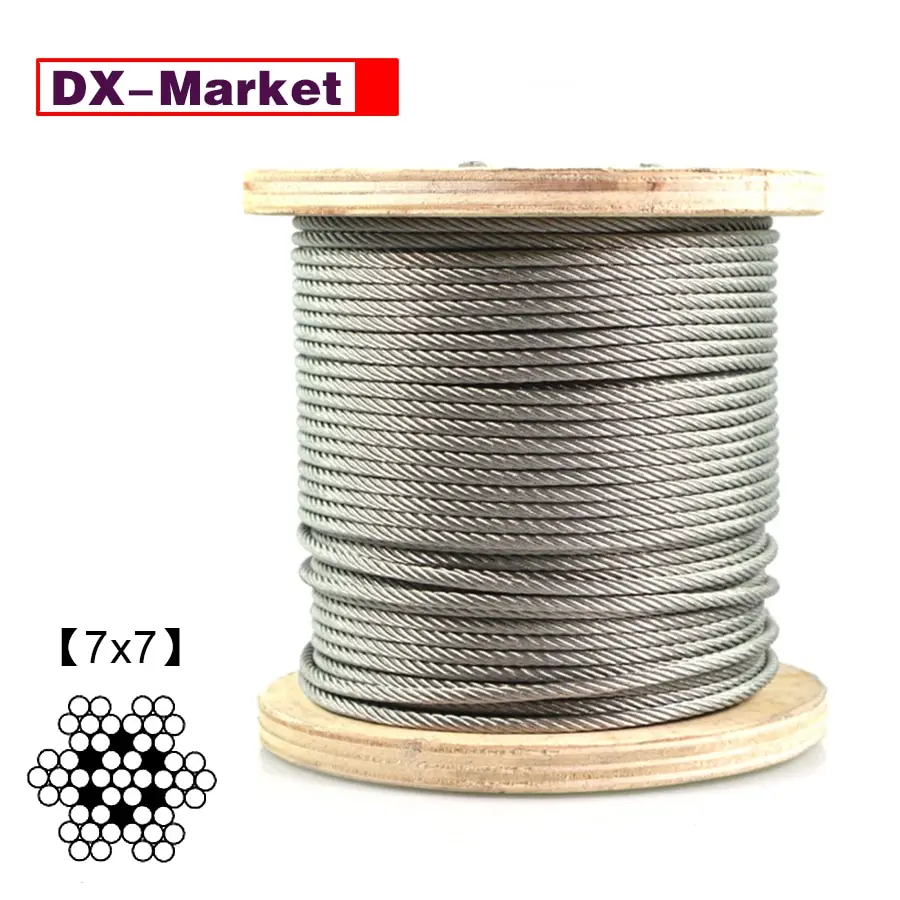 【7x7】1.2mm 100 Meters 304/316 Stainless Steel Wire Rope ,J001