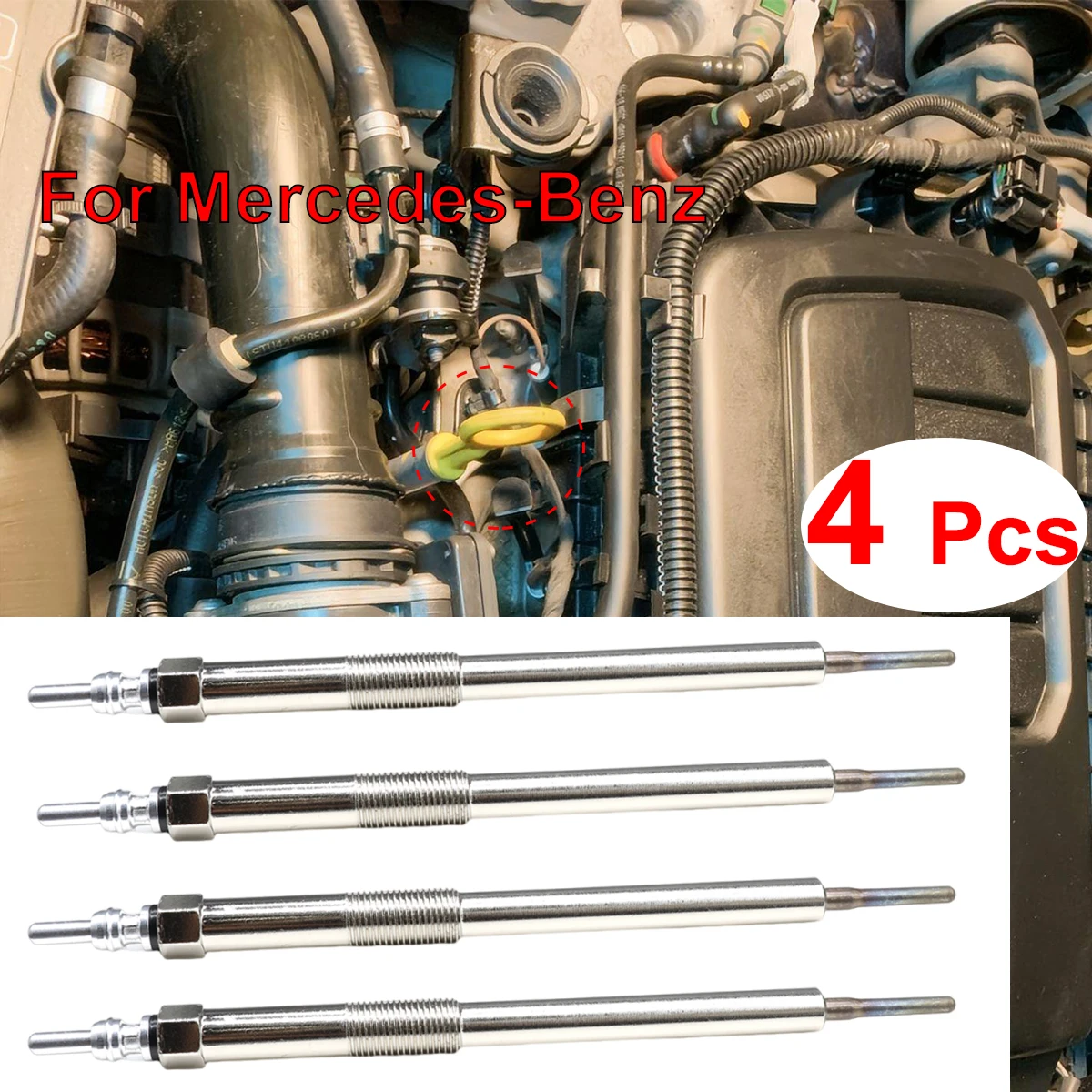 

4Pcs Diesel Heater Nickel Plating Glow Plugs 4.5V 6221590001 For Mercedes-Benz C-Class W205 S205 2014-2018 Marco Polo 2015-2025