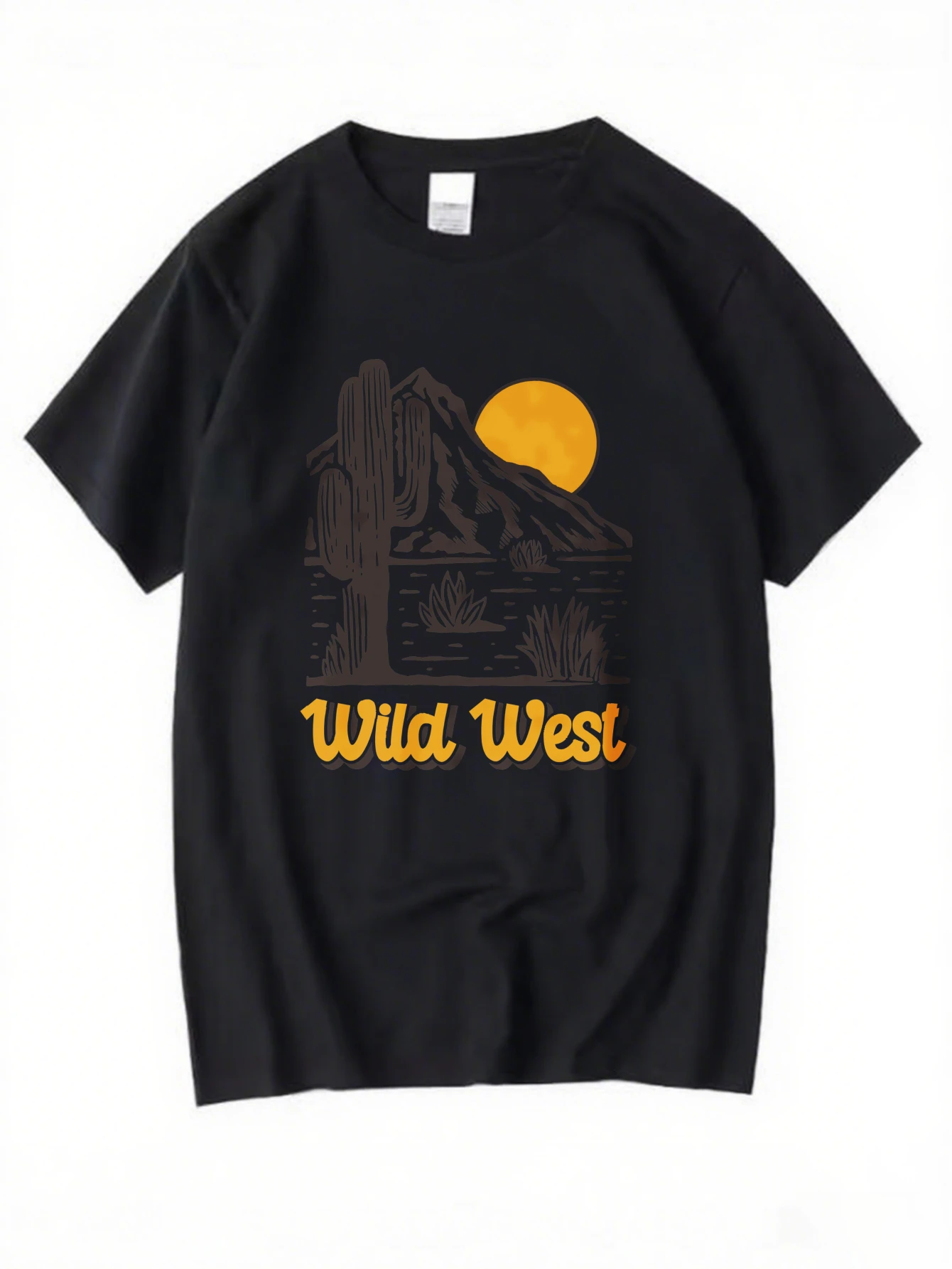 

Vintage Sun Mountain Graphic T-Shirt for Men, Nature Style Short Sleeve Tee, Casual Sunrise Mountain Print Tops