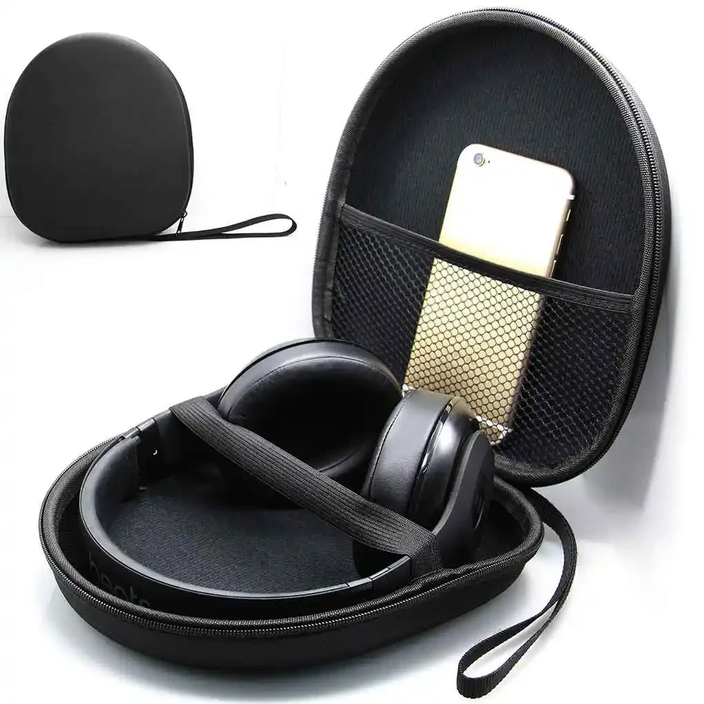 Headphone Carrying Case Shockproof Headset Pouch Capacity Handheld Earphone Container Company Travel Supplies Black