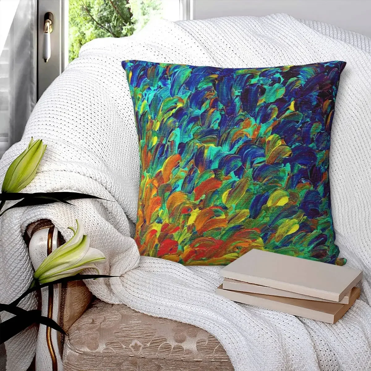 Waves Blue Orange Splash Ombre Fine Art Pillowcase Polyester Pillows Cover Cushion Comfort Throw Pillow Sofa Decorative Cushions