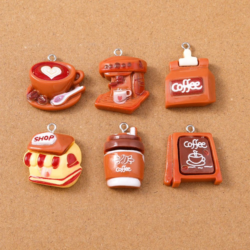 10 Stück Harz Simulation Kaffee Charms Kaffeemaschine Anhänger für Schmuckherstellung DIY Halskette Ohrringe Zubehör Zubehör